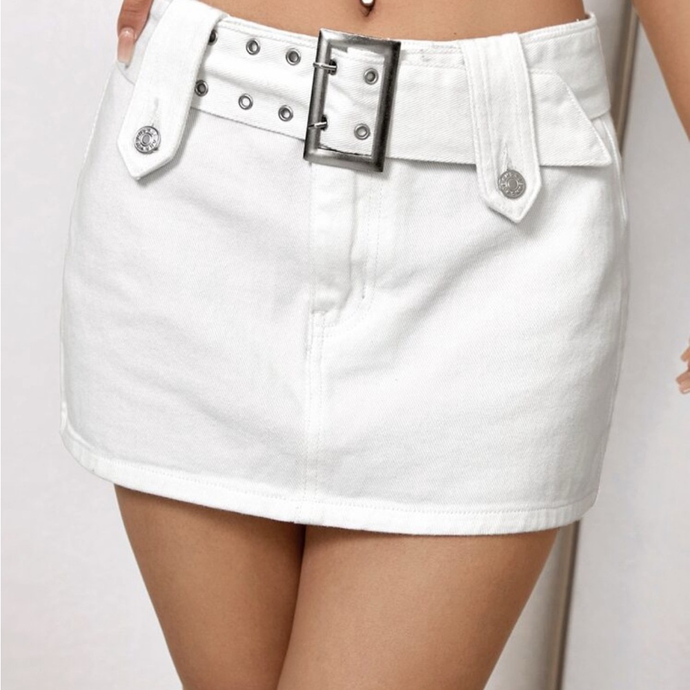 White Mini Skirt with Silver Buckle